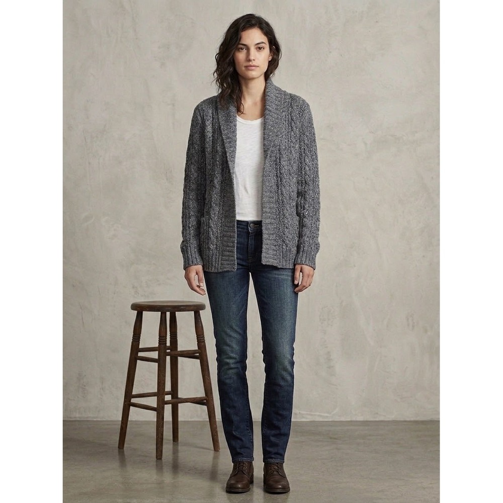 Denim & Supply Ralph Lauren Gray Cable Knit Shawl Collar Cardigan Large